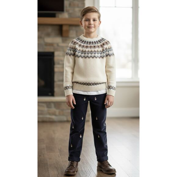 Brooks Brothers Boys Pants Corduroy Embroidered Snowmen Blue Sz 10 - Picture 1 of 16